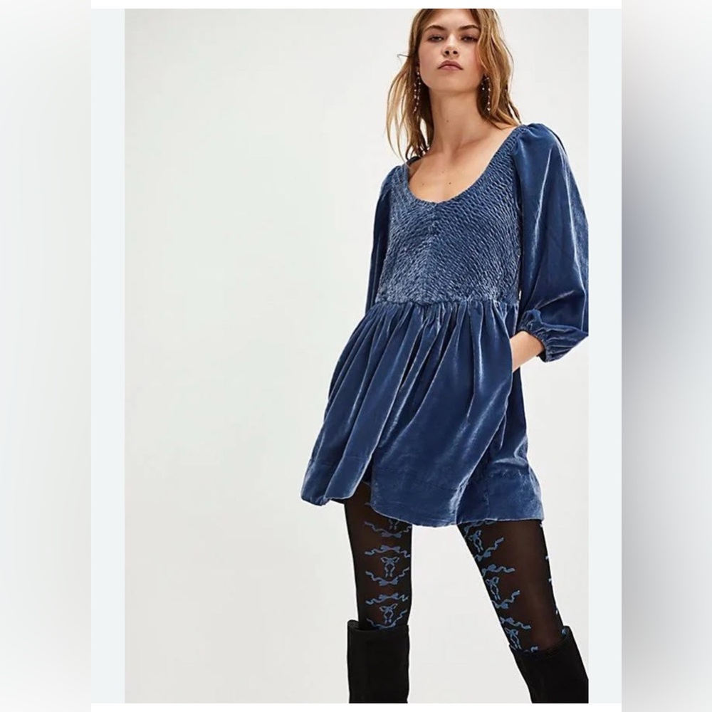 Free People Farrier Velvet Mini Dress in Pink size S new long sleeve‎ - Picture 5 of 9